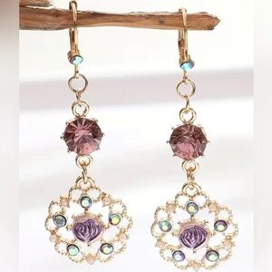 Betsy Johnson Purple Flower Crystal Drop Earrings